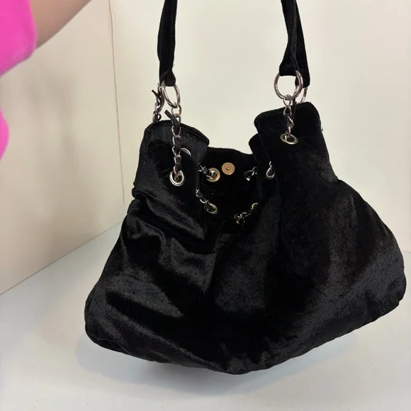 Y2K Black Velvet Sequin Butterfly Shoulder Bag Floral Beaded Boho Purse vintage - Picture 9 of 14